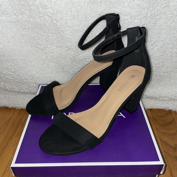 Top Moda Hannah Chunky Heel Sandal Black Size 8.5 - Picture 3 of 13